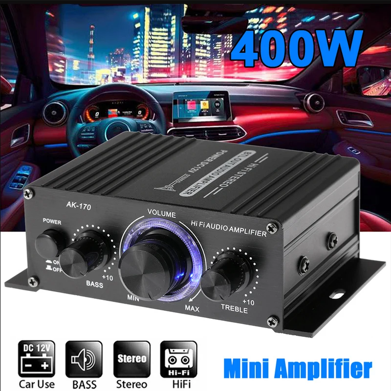 

AK170 12V Mini Car Power Amplifier 2 Channel HIFI Digital Stereo Audio Power Amplifier for Home Car Radio Microphone