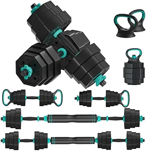 

Dumbbells Weights Set 20/22/44Lb, 3 in 1 Free Weights Barbells with Connector,Non-Rolling Octagon Shape Multifunction Fitness Du