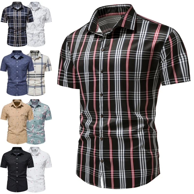 New Men's Fashion Printed Short Sleeve Shirts Business Casual Shirts Everyday Office Shirts European size