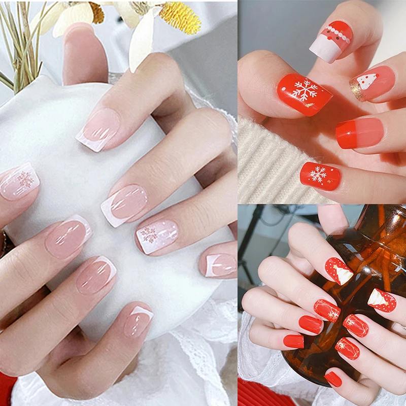 

Christmas Style Snowflake Fake Nails Art Christmas Nail Pieces Decoration Stylish Short INS Cute False Nails Manicure Charms