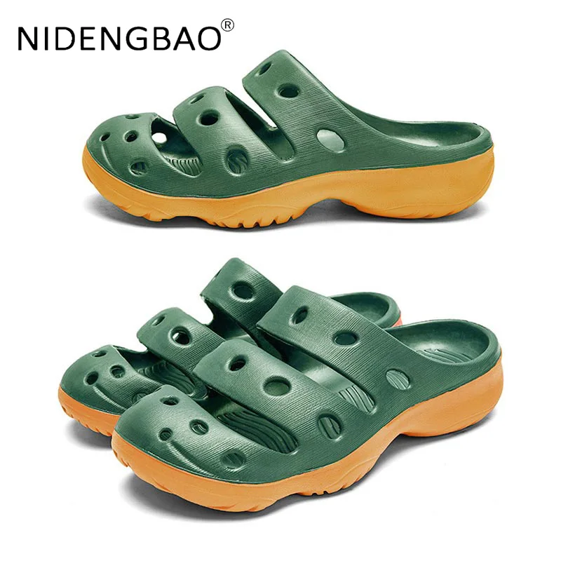 Summer Men's Slippers Beach Sandals Toe Anti-Collision Hole Garden Shoes Non Slip Male Casual Clogs Mules Bath Slides Size 39-49
