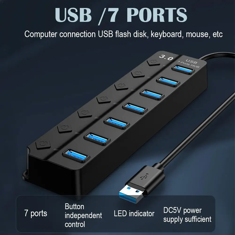 

Mini USB Hub Multi USB 3.0 Splitter Expander 4/7 Port Extension With Switch Splitter for Xiaomi PC Multiple USB-Hub Adapter