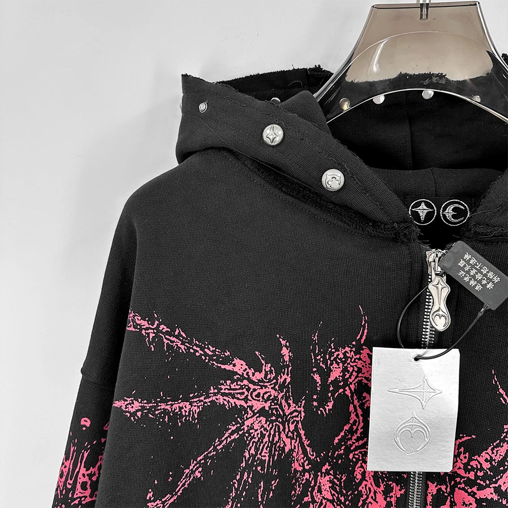 24FW Thug Клубная куртка с черепом демона толстовка принтом летающего дракона