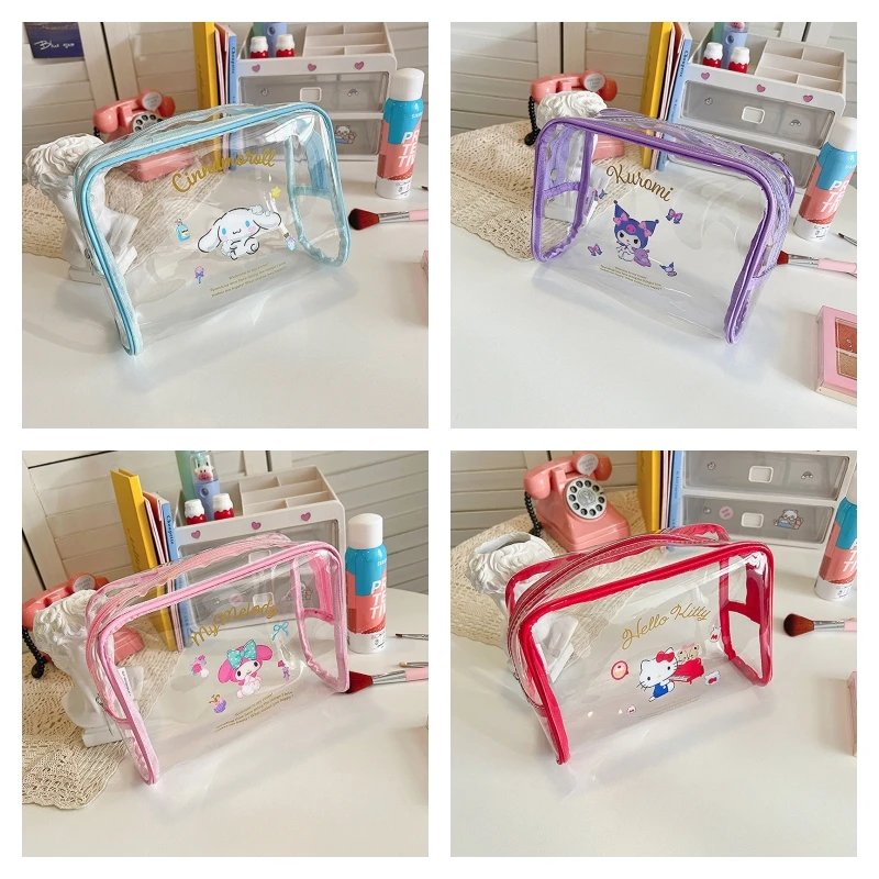 

Sanrio Cartoon Kawaii Pencil Bag Girls Kuromi Transparent Waterproof Simple Travel Wash Bag Large Capacity Portable Cosmetic Bag