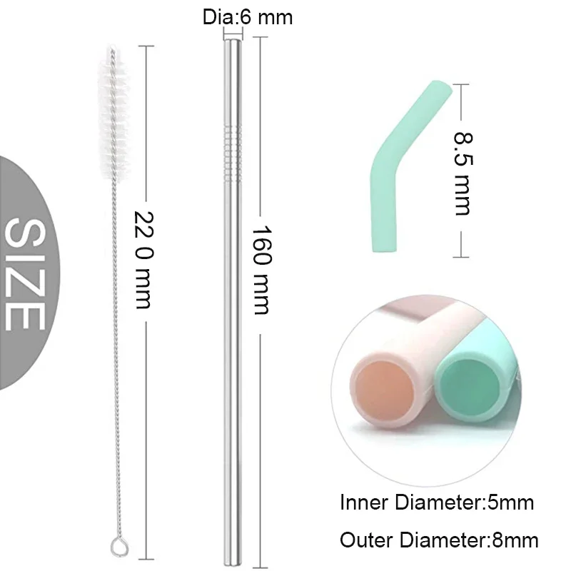 Многоразовый набор из 4 трубок нержавеющей стали с безопасным силиконовым гибким