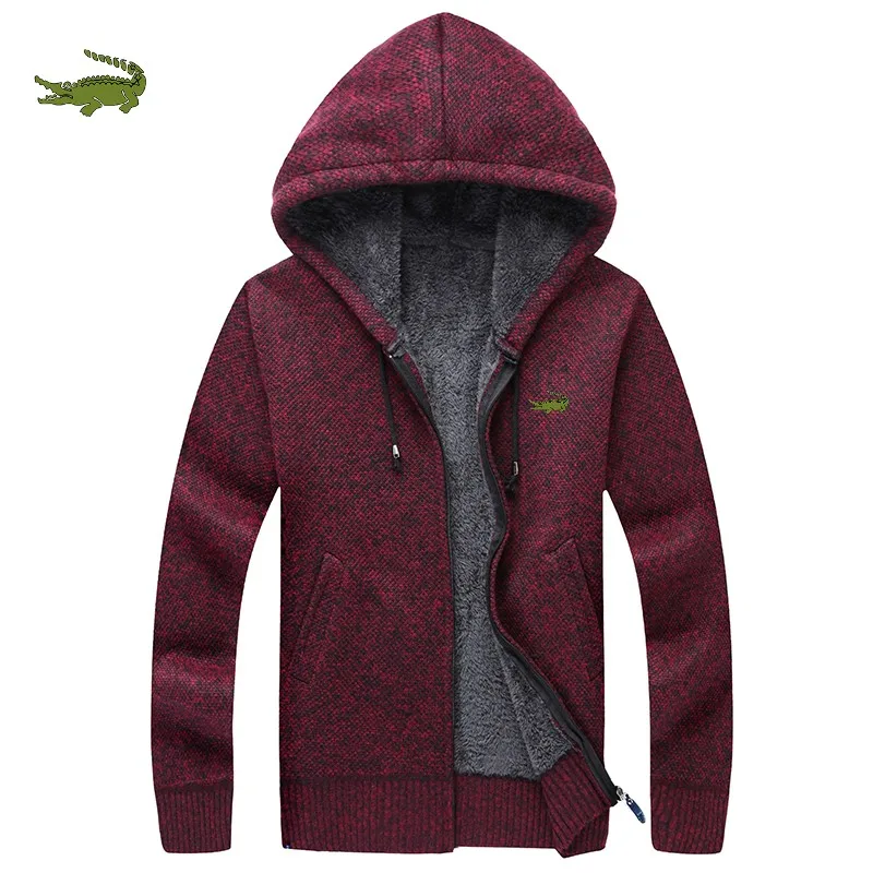 

Мужской утепленный бархатный свитер с вышивкой для осени и зимы, мужской Корейский вязаный кардиган с капюшоном, Теплая мужская куртка