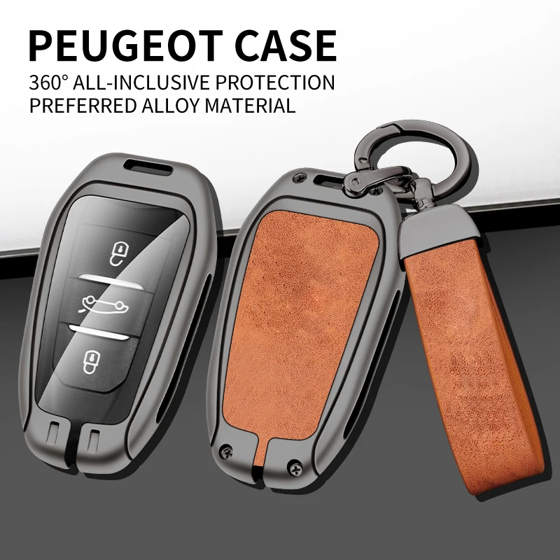 

Car Key Case Cover For Peugeot 208 3008 308 508 408 2008 307 4008 5008 Leather Zinc Alloy keychain Remote Key Shell Case For Car