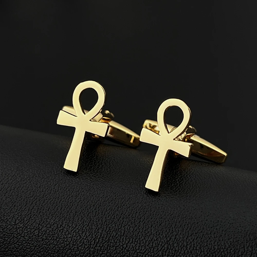 

Egyptian Pharaoh Cross Ankh Cufflinks for Men Women Shirt Cuff Buckle Stainless Steel Silver Clip Life Holy Amulet Weeding Gift