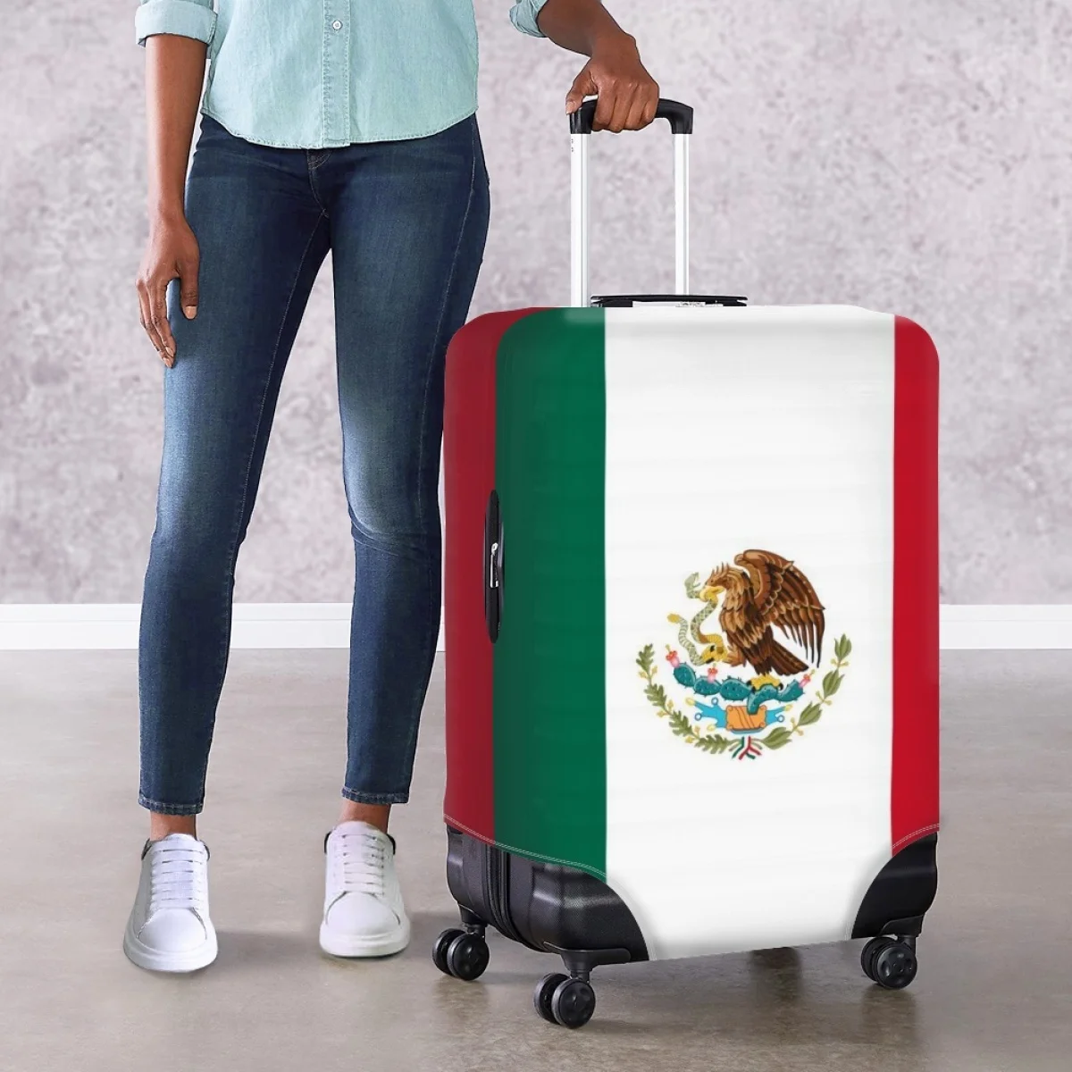 

Twoheartsgirl Mexico Mexican Flag Luggage Covers For 18-32 Inch Anti-Scratch Travel Accessory Trolley Protective Suitcase Covers