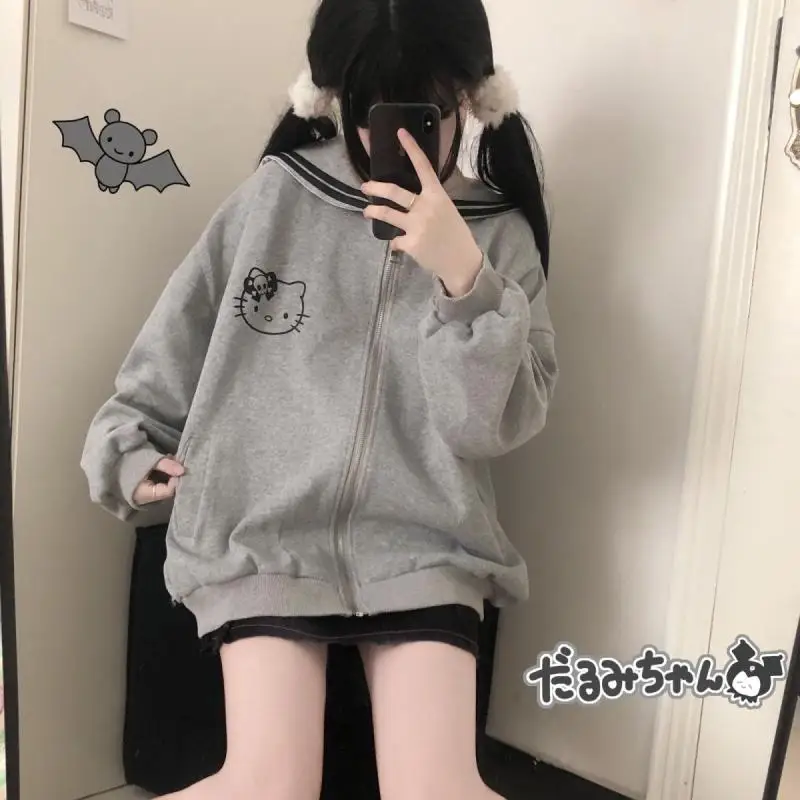 

Симпатичная Толстовка Sanrio Hello Kittys, Симпатичная зимняя плюшевая утепленная Домашняя одежда с длинными рукавами, бархатная форма Jk, подарок д...