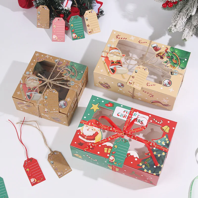 

10PCS Christmas Cardboard Cake Boxes Cake Packaging Box Biscuit Nougat Chocolate Candy Gift Wrapping Box