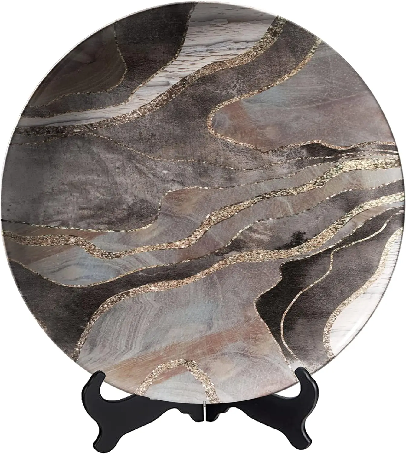 

Abstract Marbling Round Pattern Hanging Decorative Plates Nordic Simple Style Ceramic Ornament Display Plate,for Home Office Par