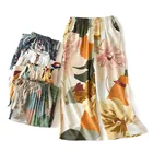 Свободные укороченные брюки с принтом, женские летние тонкие женские брюки с широкими штанинами, крутые хлопковые домашние брюки с боковыми карманами, Pyama Dames