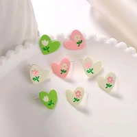 retro flower pattern earrings female love flower earrings silver needle simple temperament fresh and lovely girl heart