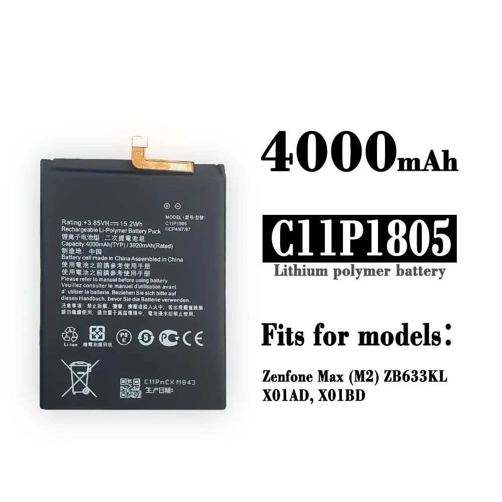 

4000 mAh Phone Battery for ASUS ZB633KL ZenFone Max M2 C11P1805 High Quality Replacement Bateria Rechargeable Batteries Mobile