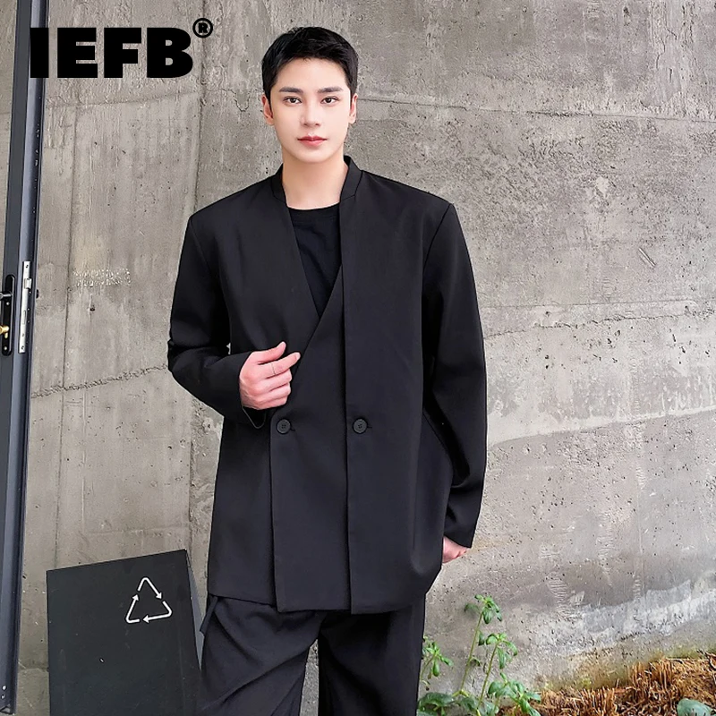 

IEFB Autumn Winter Blazers Men's 2023 New Standing Collar Double Front Casual Suit Coat Trend Korean Loose Male Clothing 9C1737