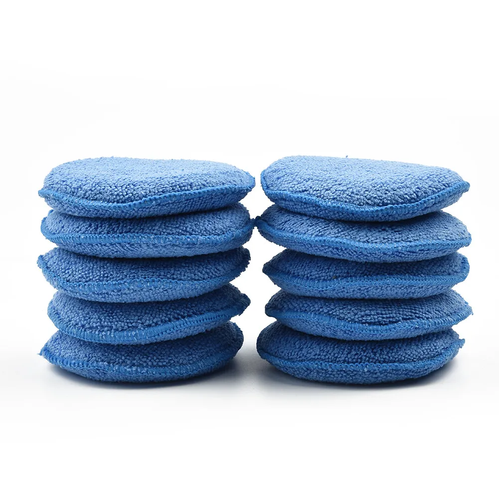 

10Pc Car Waxing Polishing Microfiber Sponge Cleaning Pad 12.5cm Blue High-density Foam Pad For Body Interior Cleaning Protection