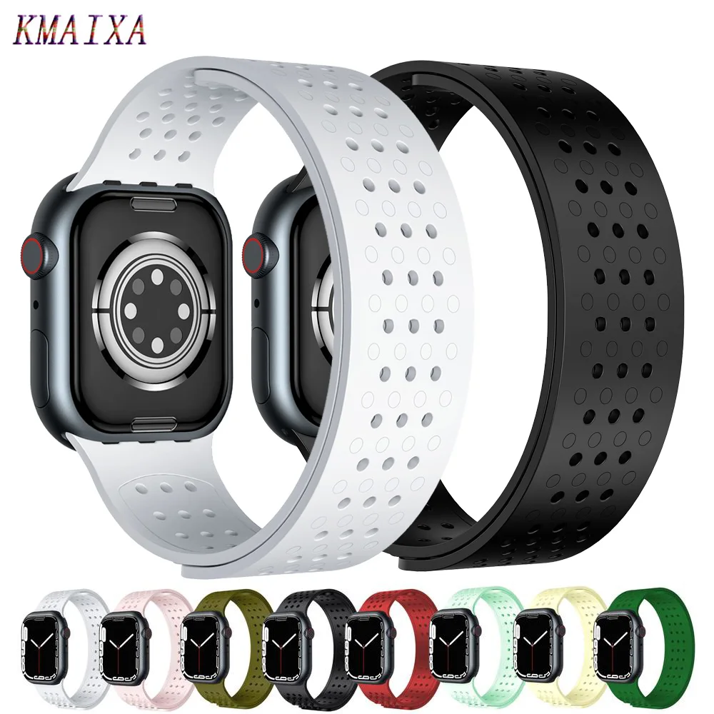 

Silicone Strap For Apple watch band 45mm 41mm 44mm 40mm 42mm 38mm 44 45 mm Breathable bracelet iWatch series 3 4 5 se 6 7 strap