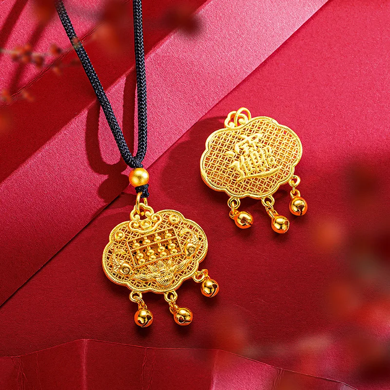 9999 24K настоящий золотой античный замок долголетия колокольчик безопасность