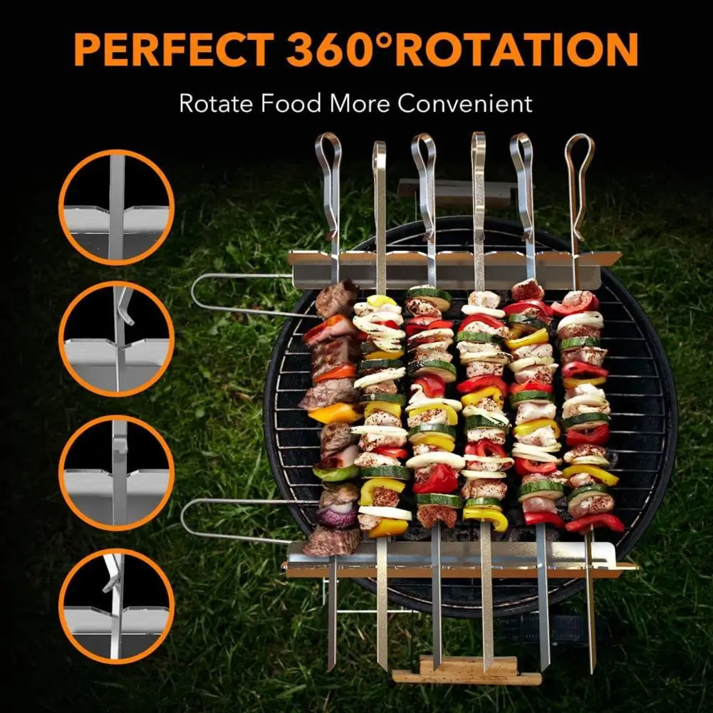

4Pcs/Set Skewer Holder Anti-slip Groove Stainless Steel Heavy Duty Long BBQ Tools Food Grade Barbecue Grilling Shish Kabob Rack