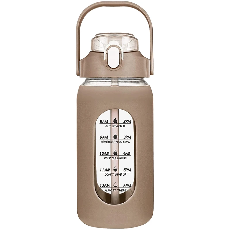 S With Straw, Glass Bottle With Silicone Sleeve And Time Mar