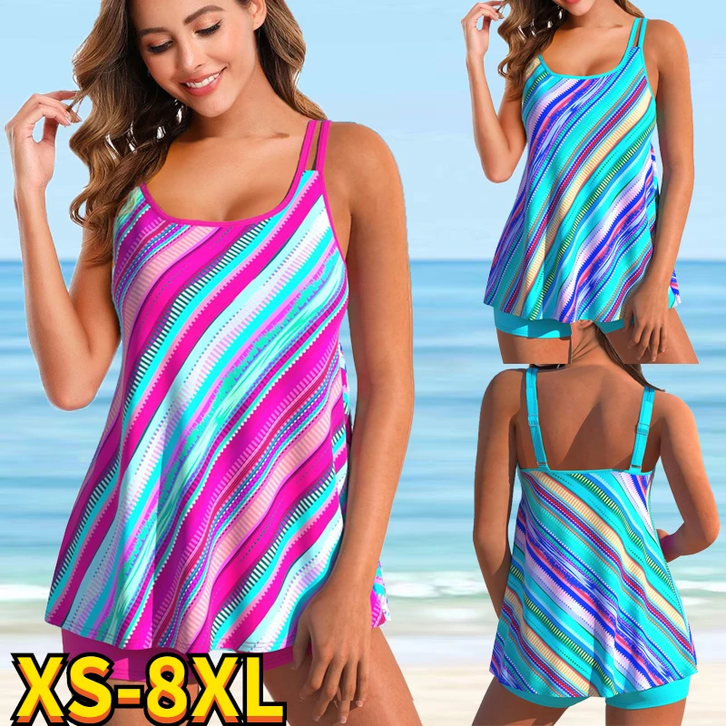 2022 New Rainbow Printed Plus Size Swimwear Women High Waist Swimsuit Female Two Pieces Bathing Suit Tankini Swimsuits Beachwear