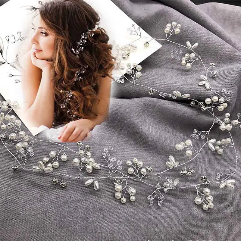 

35cm Crystal Simulated Pearl Bridal Hair Decoration Tiaras Hairbands Crown Headpiece Hairpins Wedding Hair Accessories Jewelry