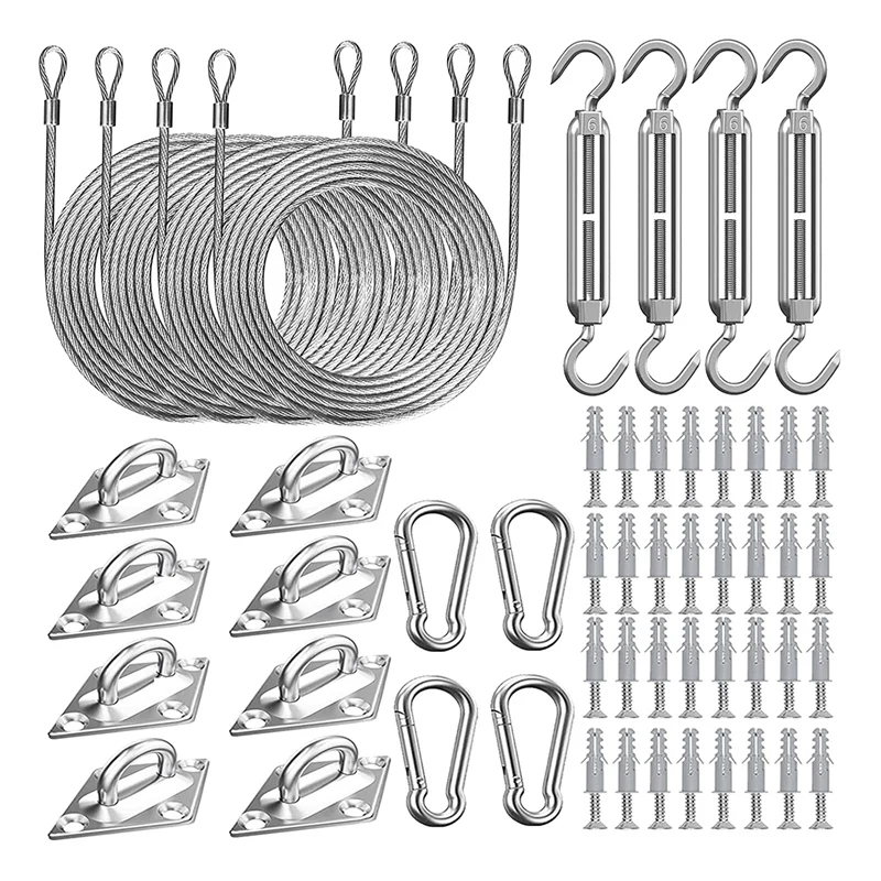 

84 Pcs Sun Shade Sail Hardware Kit With Cable Wire Rope For Shade Sail Installation,For Garden,Outdoors,Railing