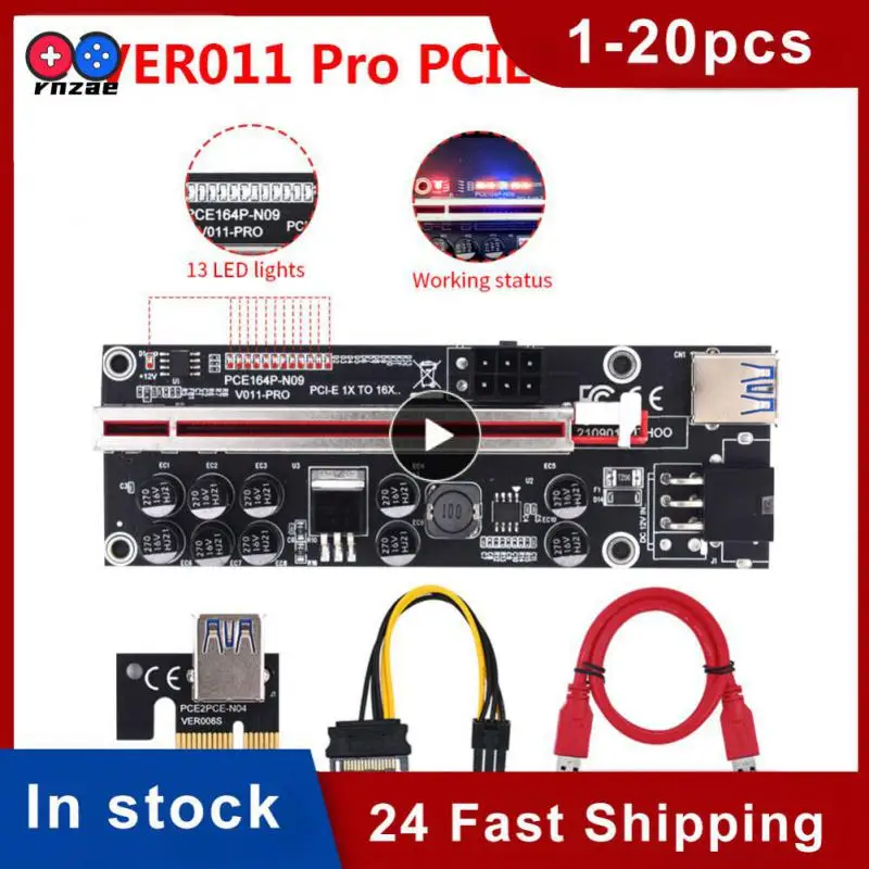 

Gpu 1x To X16 Pcie Riser 011 Riser Card High Quality Usb 3.0 Cable Pci E Express V011 Upgraded Ver009s Plus 1- 60cm 6pin
