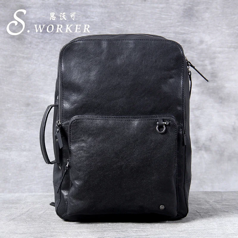 

Vintage Leather Men Backpack Laptop Shoulder Bag Portable Travel Backpacks Large-capacity Cowhide Leather Handmade Original Male