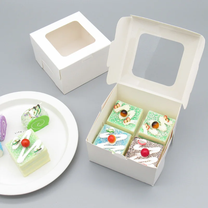 

20PCS Mini Snack Paper Box Candy Biscuit Doughnut Packaging Box Transparent PVC Baking Packaging Box with Bottom Tray