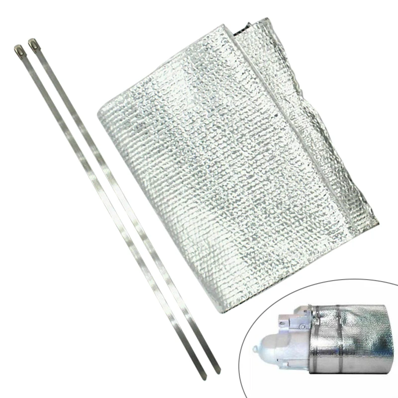 

Silver Engine Starter Heat Shield Reflective Mylar Wrap 7" x 22" Locking Strap 14150 with Clamp Aluminum Foil