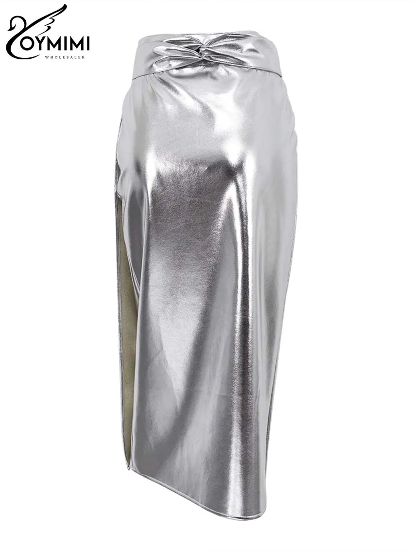 Модные золотые юбки Oymimi из искусственной кожи для женщин элегантные с высокой