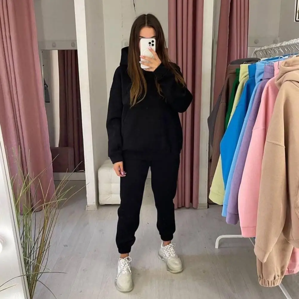 

2pcs Women's Hooded Long Sleeve Elastic 2023 Spring Women's Sportswear Tracksuits Long Pants Trousers Loose Top Casual Clothes S
