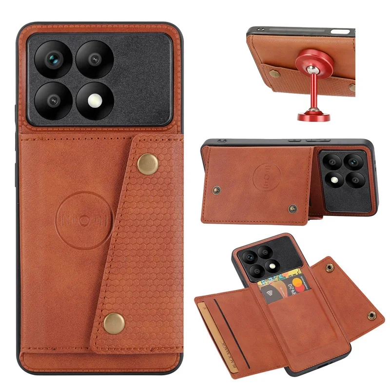 Чехол-кошелек из искусственной кожи для Xiaomi Poco X6 Pro 5G с магнитным держателем и