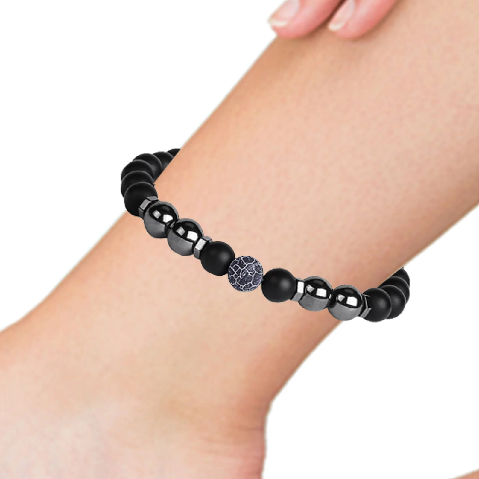 

Браслет на лодыжку Obsidian для мужчин и женщин, регулируемый браслет на ногу из искусственного камня, с бусинами