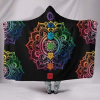 hooded blanket chakra mandala yoga meditation hindu indian hippie festival gypsie lotus chakra trippy colorful throw