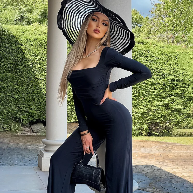 Crystal 2022 Summer Women Sexy Y2K Clothing Long Sleeves Backless Skinny Jumpsuit Outfit Club Streetwear Fashion Romper