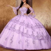 2022 ball gown quinceanera dresses sweetheart detachable sleeve tulle ruffles appliqued sweet 16 dresses princess style