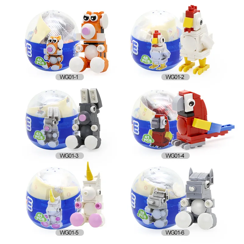 

WANGE New Assembled Toys Small Particle Building Blocks Animal Capsules Tiger Unicorn Dinosaur Panda Rhino Cow Puppy Rabbit Lion