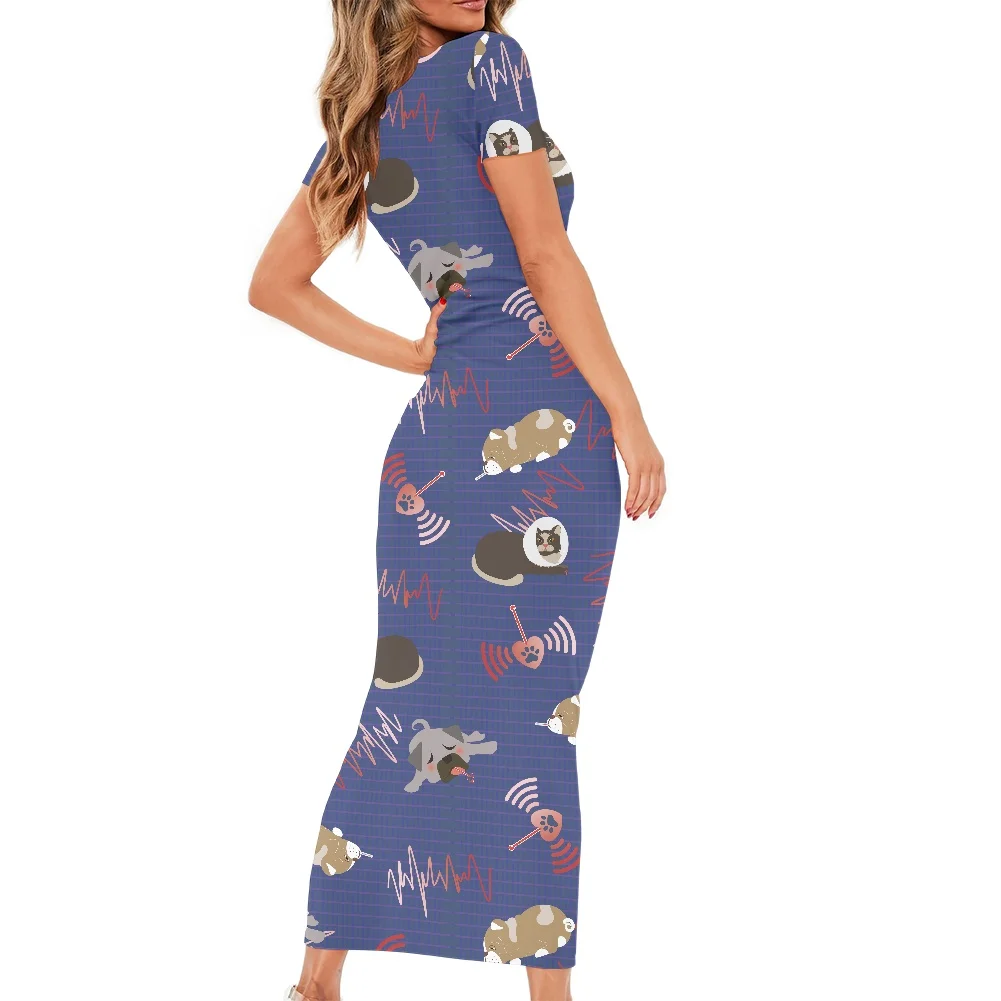 Print High Waist Elastic Elegant Robe Dreses Soft 4xl