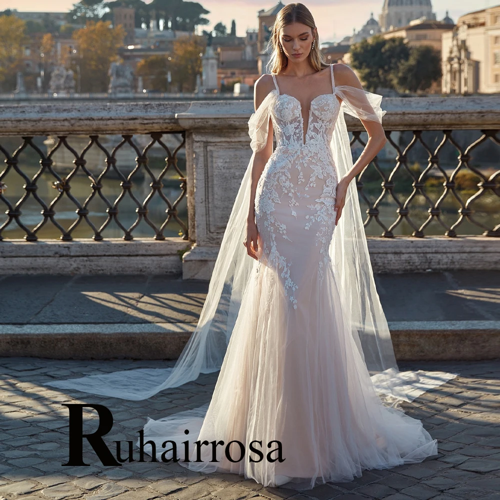 

Ruhair Luxury Sequined Off The Shoulder Tulle Backless Wedding Gown For Bride Appliques Lace Made To Order Vestido De Casamento