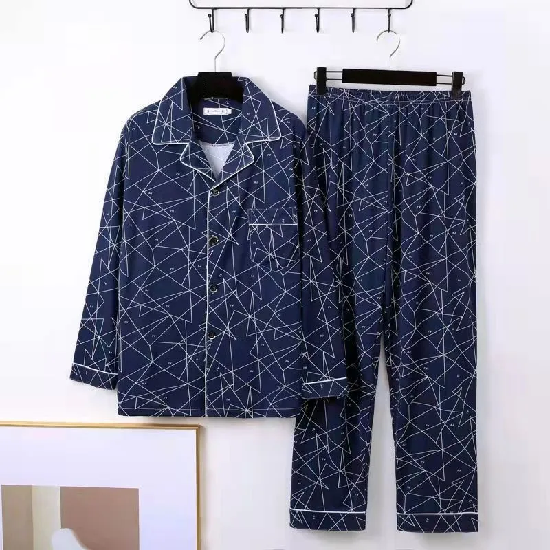 Autumn Winter Men Pajamas Set Cotton Print Sleepwear Night Suit Casual Long Sleeve Plaid Pants Pyjamas Plus Size Homewear 4XL