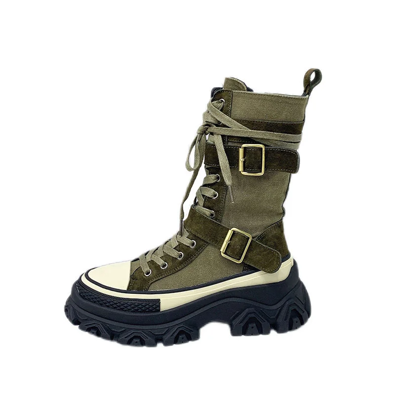 Thick Soled Canvas Martin Boots  New Autumn 2022 Used Work Clothes Knight Boots