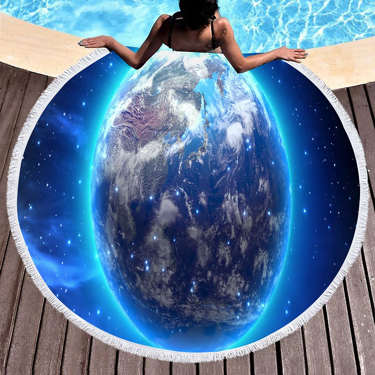 Round Galaxy Star Space Nature Planet Beach Towel  Absorbent And Quick-drying Pool Towel Soft Microfiber Mat