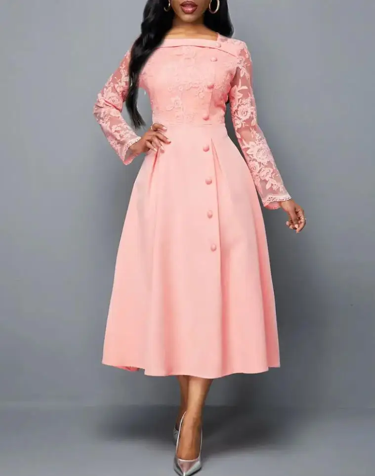 

Элегантные женские платья, контрастное вечерние жевное вечернее платье на пуговицах с квадратным вырезом и длинным рукавом, весна 2022