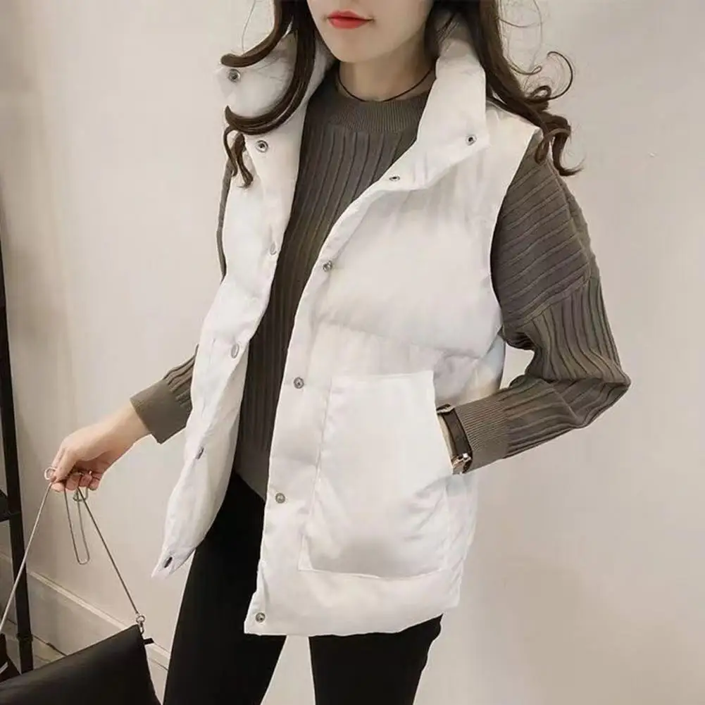 

Chic Women Winter Waistcoat Firm Stitching Winter Vest Solid Color Stuffed Women Cotton Vest Thermal