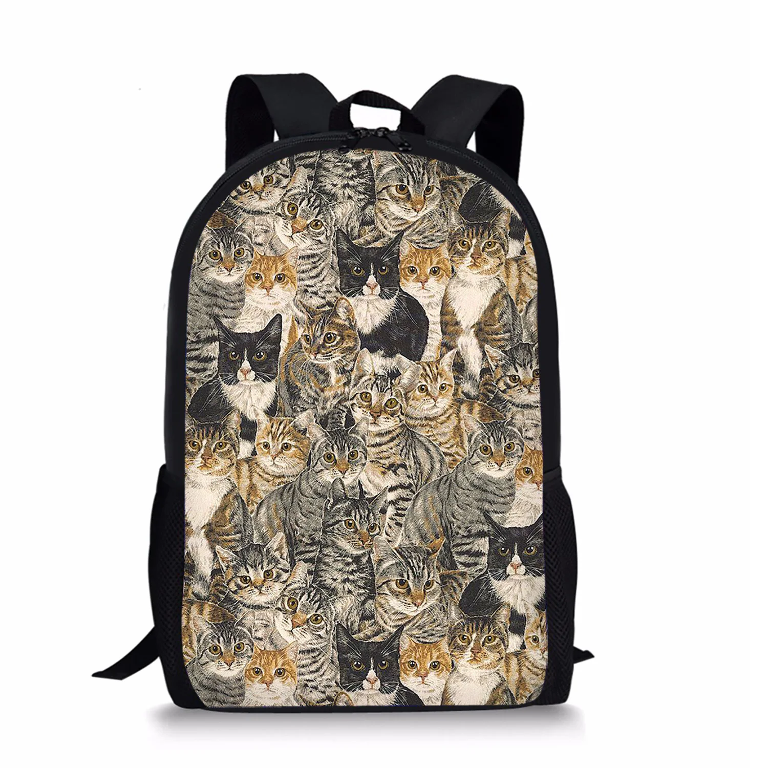 Cat Print Backpack Portable Casual Outdoor Travel Children's Knapsack Durable Large Capacity School Bags for Girls Boys