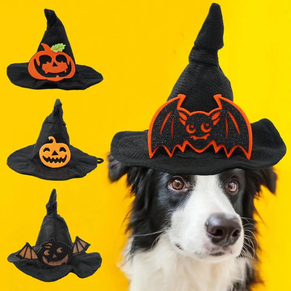 

Halloween Dog Witch Hat Adjustable Lightweight Breathable Bat Pumpkin Design Pet Headdress Cosplay Prop Halloween Party Hat