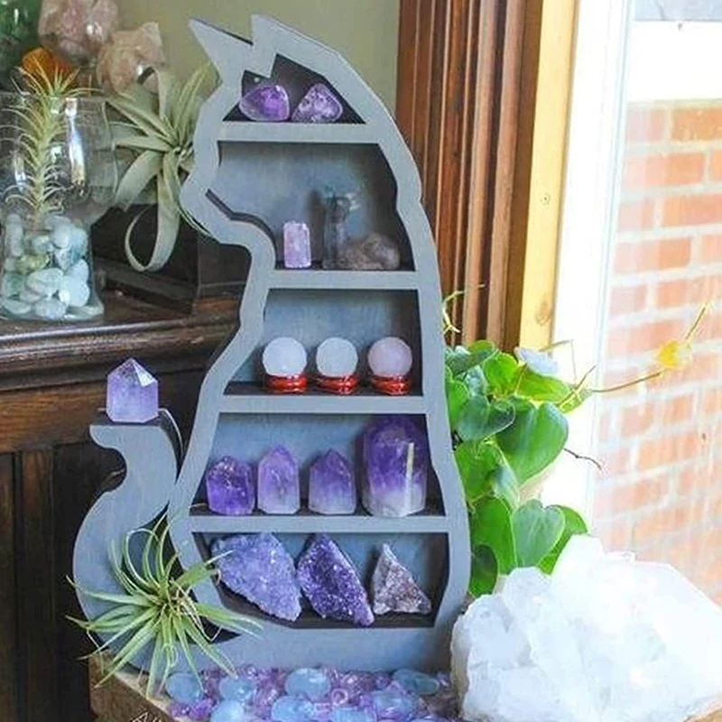 Деревянная подставка в форме черной кошки плавающая полка чакра украшения из